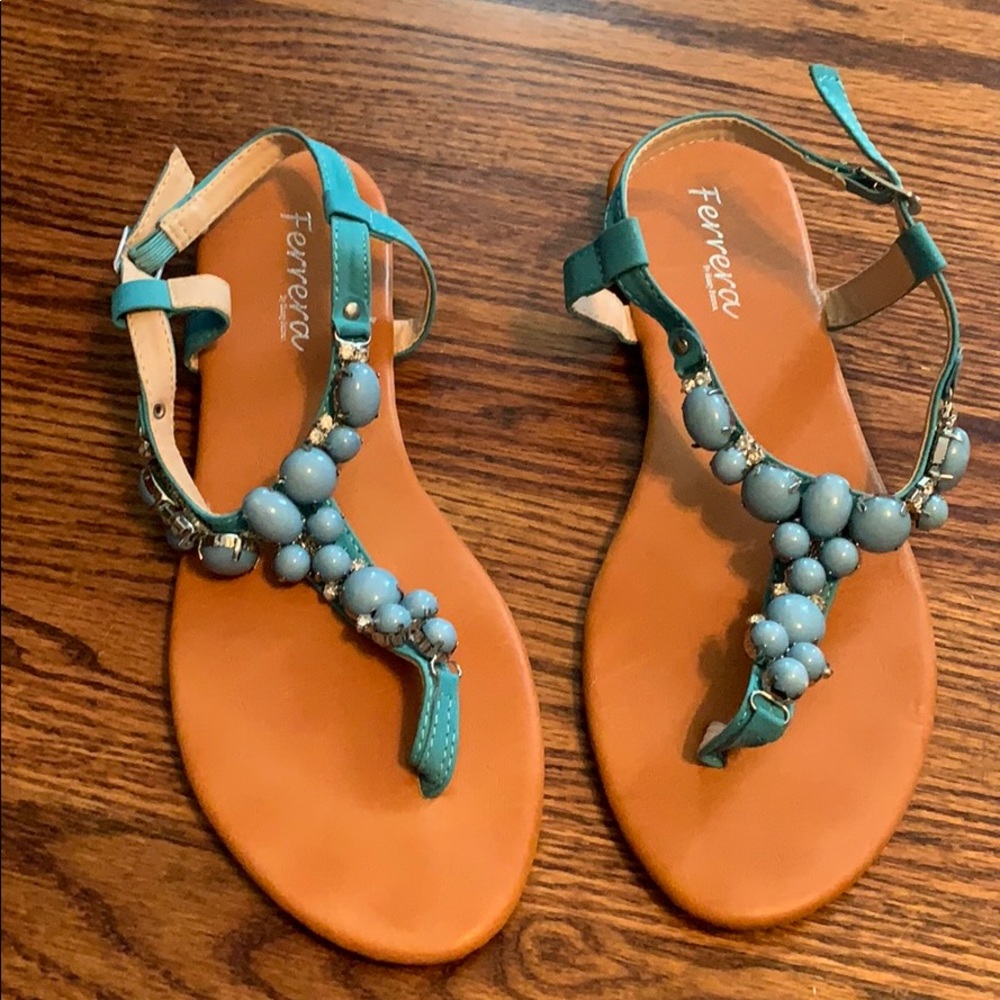 Turquoise blue stone flat thong sandal